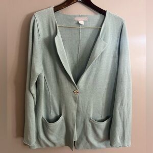 Coastal Cardigan Cotton & Linen Double Knit One Button Sweater pastel Blue Large